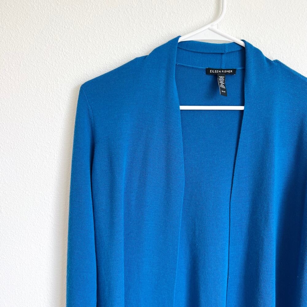 Eileen Fisher Blue Open Front 100% Superfine Merino Wool Women’s XS - Picture 4 of 6